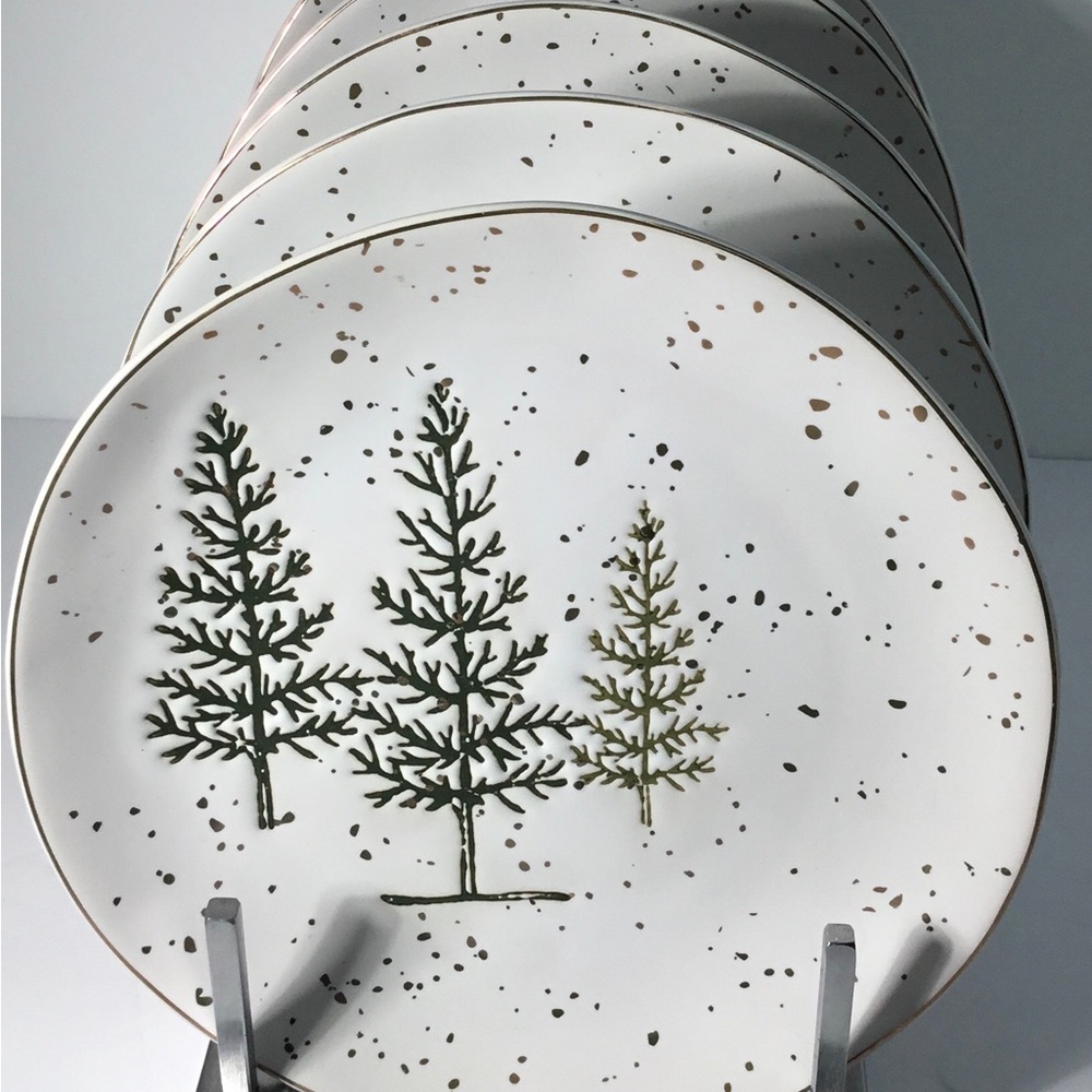 4 Salad Plates POTTERS STUDIO CHRISTMAS Pine Tree HOLIDAY 8” New